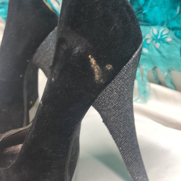 Black silver chain link platform heels needs repair sz 6 - Picture 2 of 13